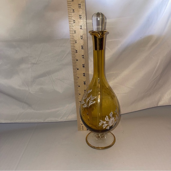 Vtg 14” Decanter Liquor Bottle Gold Gilt Hand Painted Flowers Made In Italy 18 K - Picture 6 of 9